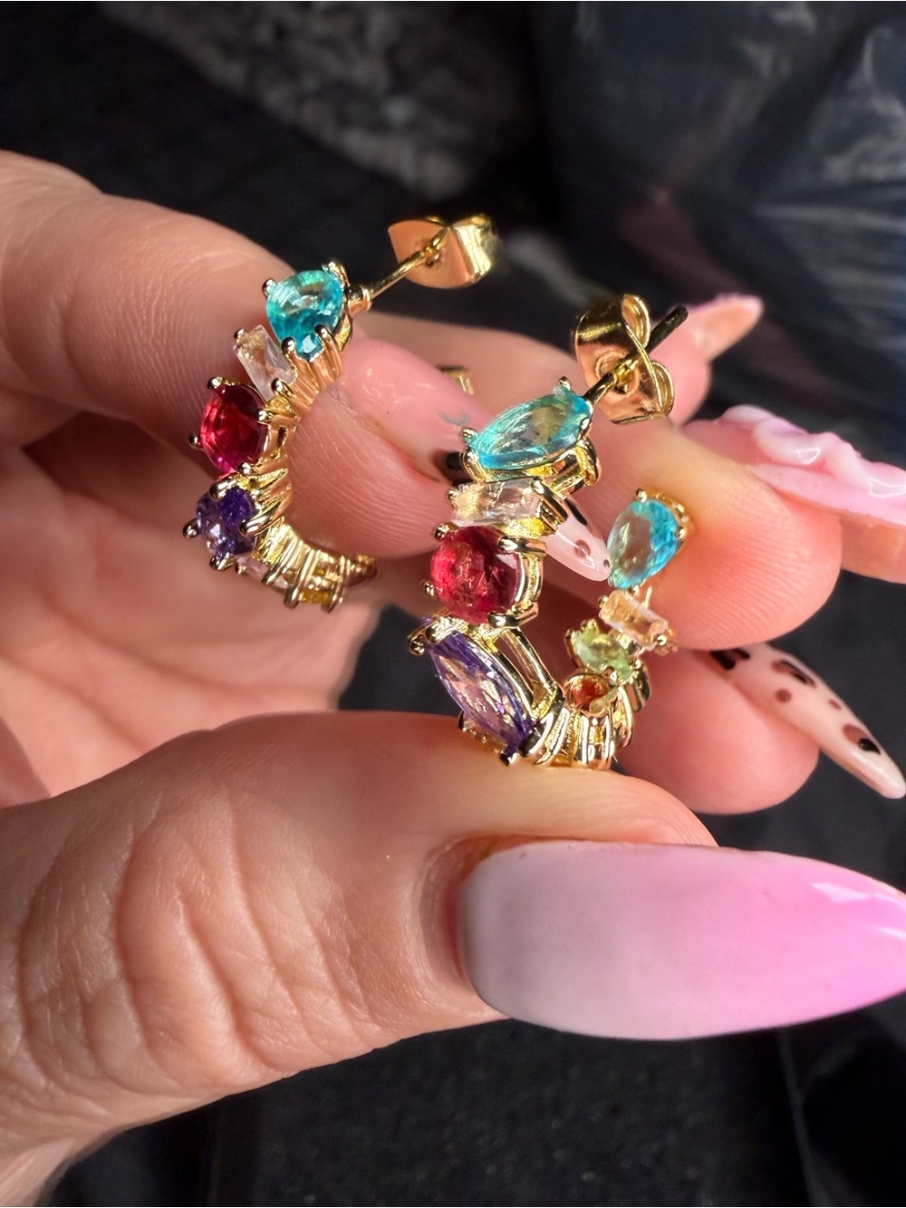 Gold Filled Rainbow AAA CZ Hoop Earrings